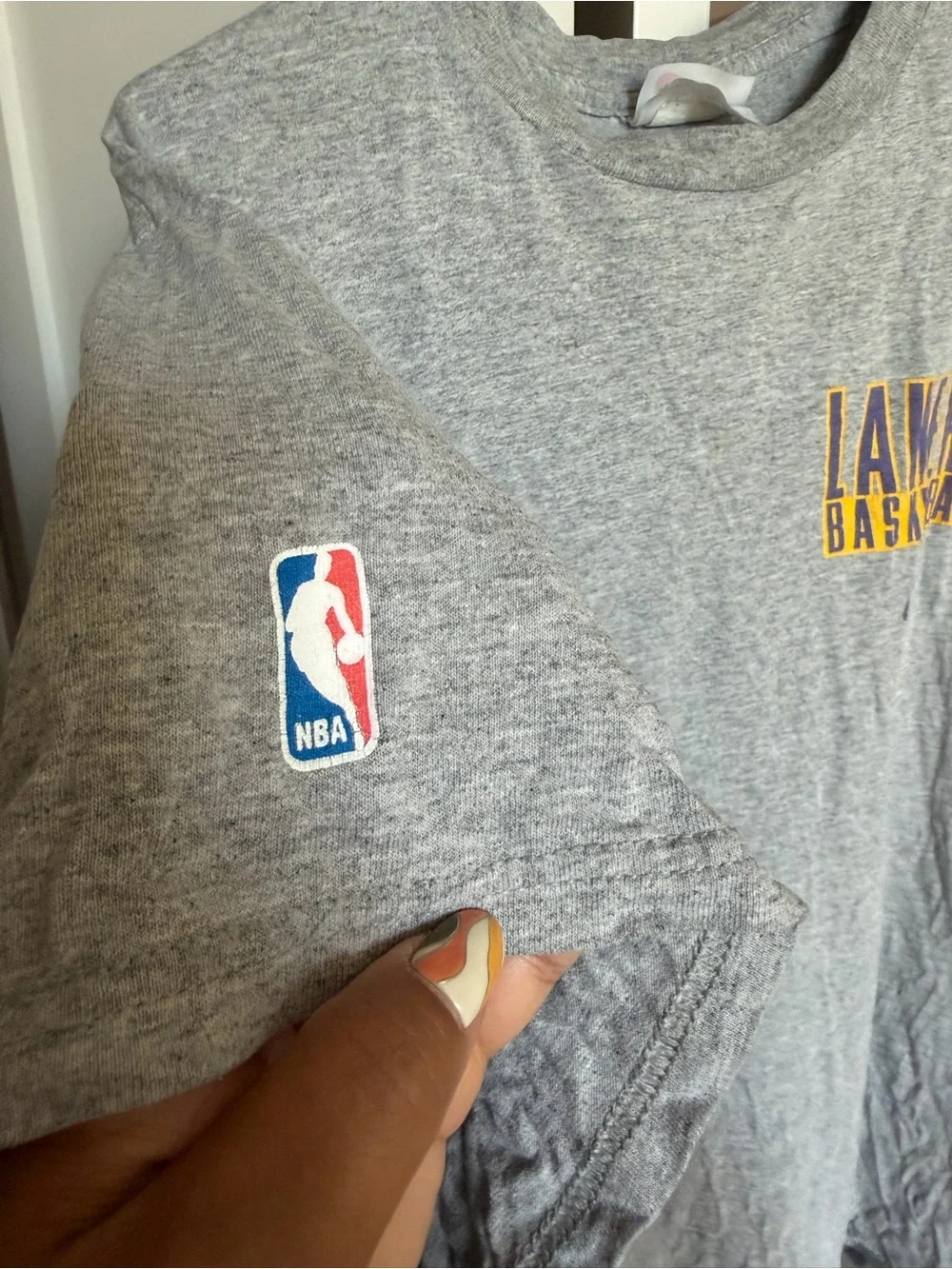 Nike Gray Lakers Basketball T-Shirt with Purple & Gold Logo